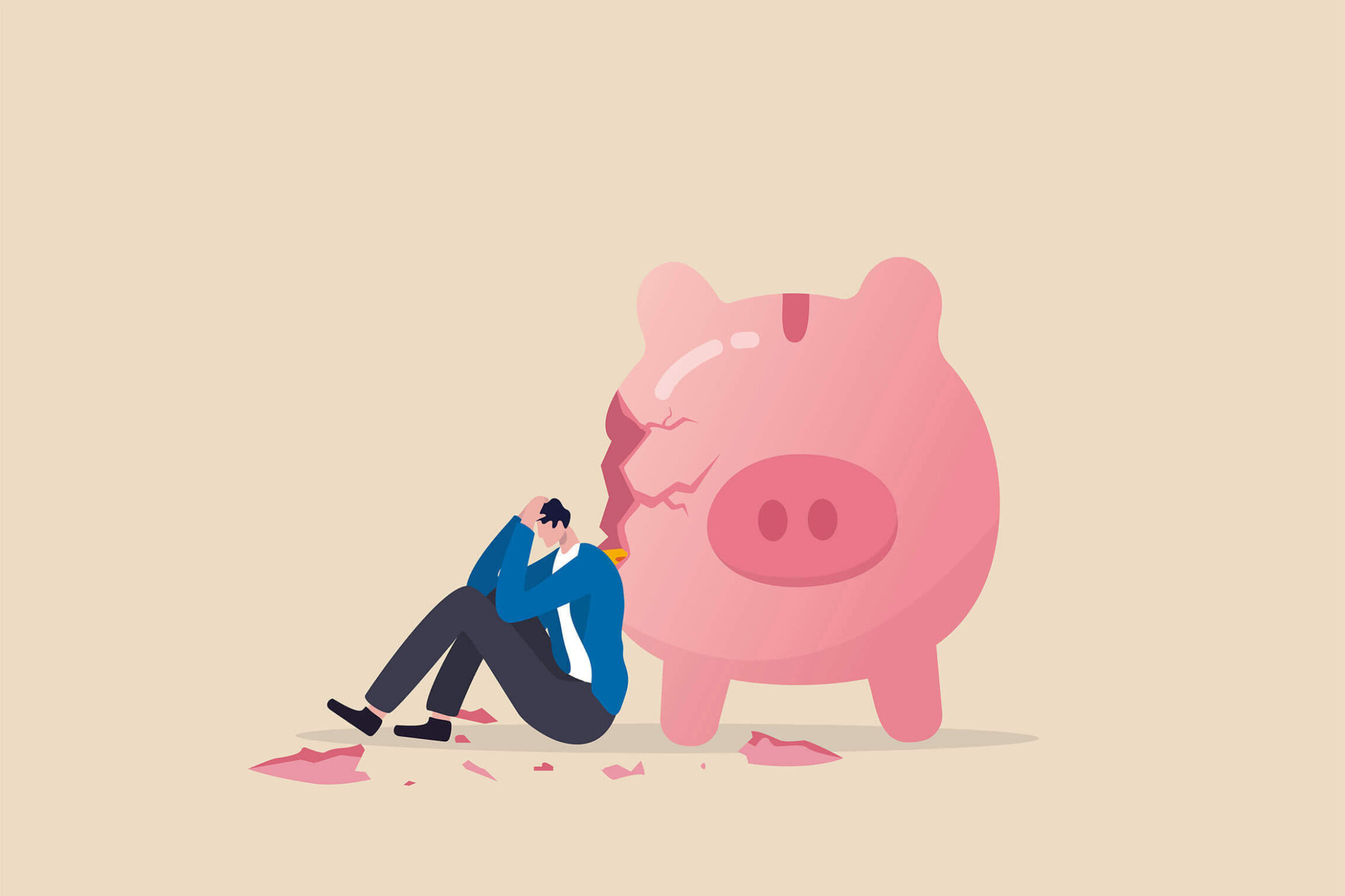 Financial stress - illustration of person with piggy bank